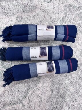 Room Essentials Blue Striped Beach Towels with Fringe - 3-pack